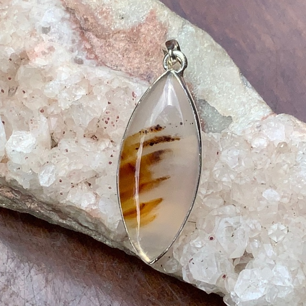 MONTANA AGATE FROM YELLOWSTONE RIVER 925 STERLING SILVER PENDANT